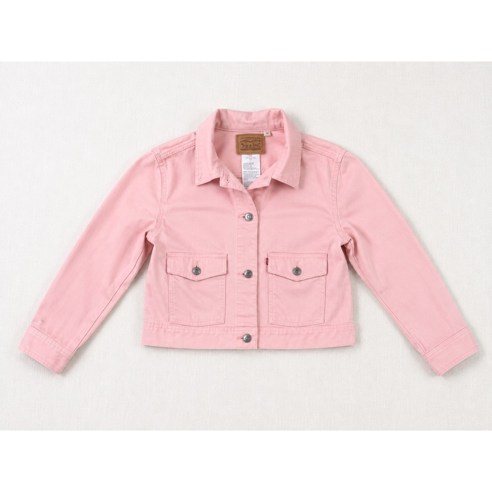 Levis Girls XL Pink Denim Trucker Jacket Cropped Cotton Button Up